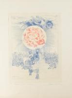 Zala Tibor (1920-2004): Devecseri Gábor emlékére. Színes rézkarc, papír, jelzett. Kissé foltos. 39,5×29,5 cm