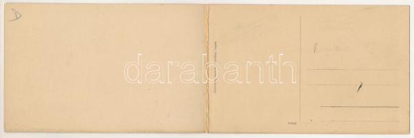 Lugos, Lugoj; Temes sor, híd. 2-részes kihajtható panorámalap, Gutenberg nyomda kiadása / Timis rive...