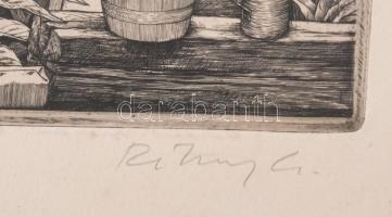 Rékassy Csaba (1937-1989): Ariadné és Daidalosz. Rézmetszet, papír, jelzett, számozott (16/100), kör...