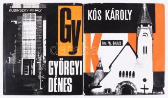 Architektúra sorozat 2 kötete: Pál Balázs: Kós Károly.; Kubinszky Mihály: Györgyi Dénes. Bp., 1971-1974, Akadémiai Kiadó. Fekete-fehér képekkel illusztrálva. Kiadói egészvászon-kötés, kissé sérült kiadói papír védőborítóban.