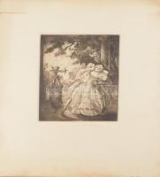 P. Csóka Imre (működött a XX. sz. első felében): Ámor nyila betalált, rézkarc, papír, jelzett, 32×24...