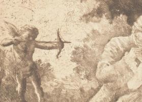 P. Csóka Imre (működött a XX. sz. első felében): Ámor nyila betalált, rézkarc, papír, jelzett, 32×24...