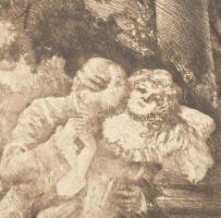 P. Csóka Imre (működött a XX. sz. első felében): Ámor nyila betalált, rézkarc, papír, jelzett, 32×24...