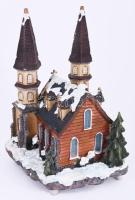 Elemmel működő világító és zenélő karácsonyi templom asztaldísz, használatlan, eredeti dobozában, m:...