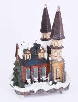 Elemmel működő világító és zenélő karácsonyi templom asztaldísz, használatlan, eredeti dobozában, m:...