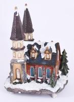 Elemmel működő világító és zenélő karácsonyi templom asztaldísz, használatlan, eredeti dobozában, m:...