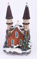 Elemmel működő világító és zenélő karácsonyi templom asztaldísz, használatlan, eredeti dobozában, m:...
