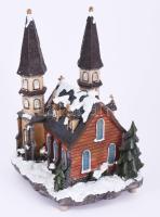 Elemmel működő világító és zenélő karácsonyi templom asztaldísz, használatlan, eredeti dobozában, el...