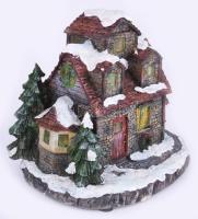 Elemmel működő világító és zenélő karácsonyi házikó asztaldísz, használatlan, eredeti dobozában, m: ...