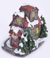 Elemmel működő világító és zenélő karácsonyi házikó asztaldísz, használatlan, eredeti dobozában, m: ...