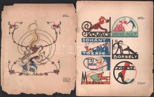 cca 1914 A Díszítő Művészet 4 db színes melléklete (Bíró Mihály, Muhits Sándor, Nagy Sándor munkái), változó állapotban, részben sérült, 25,5x20,5 cm