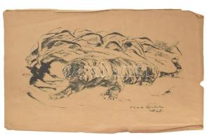 Dill, Otto (1884-1957): Tigris, 1919. Litográfia, papír, jelzett a litográfián, lapszéli kisebb szakadásokkal, 29×34 cm