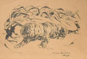 Dill, Otto (1884-1957): Tigris, 1919. Litográfia, papír, jelzett a litográfián, lapszéli kisebb szak...