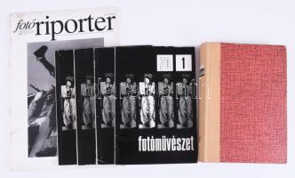 Fotóművészeti folyóiratok gyűjteménye: 1970 Fotóművészet, a Magyar Fotóművészek Szövetsége negyedévi folyóirata XIII. évf. 1-4. sz. (teljes évfolyam), szerk.: Rozgonyi István + 1970 Foto folyóirat XVII. évf. 1-12. sz. (teljes évfolyam) egybekötve, szerk.: Bence Pál + 2001 Fotóriporter folyóirat 2001/3. száma. Vegyes állapotban.