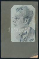 Gyökeres jelzéssel: Karikaturisztikus portré. Ceruza, papír, kissé foltos, kartonra kasírozva, 9×6 cm