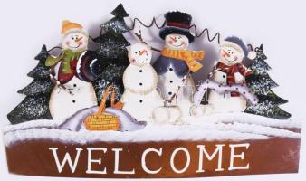 Festett vaslemez karácsonyi ajtódísz, 33x19 cm