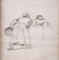 Deák Ébner Lajos (1850-1934): Alaktanulmány. Tus, papír. Jelzett. Üvegezett, sérült fakeretben. 18,5x12,5 cm