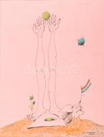 Kelemen P. jelzéssel: Piros-fehér-zöld (cím nélkül), 1990. Tus, akvarell, papír. Paszpartuban. 30x23 cm