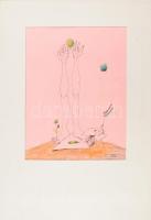 Kelemen P. jelzéssel: Piros-fehér-zöld (cím nélkül), 1990. Tus, akvarell, papír. Paszpartuban. 30x23...