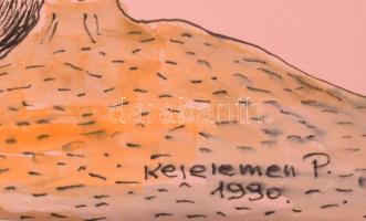 Kelemen P. jelzéssel: Piros-fehér-zöld (cím nélkül), 1990. Tus, akvarell, papír. Paszpartuban. 30x23...