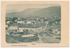 1908 Kovászna, Covasna; látkép, Pokolsár gyógyfürdő, Manya Dávid üzlete. Bogdán F. fényképész / general view, bathhouse, shop (EB)
