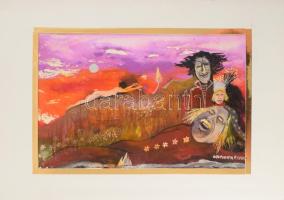 Kelemen P. jelzéssel: Szürrealista kompozíció (cím nélkül), 1990. Vegyes technika, papír. Paszpartuban. 23x36 cm