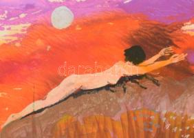 Kelemen P. jelzéssel: Szürrealista kompozíció (cím nélkül), 1990. Vegyes technika, papír. Paszpartub...