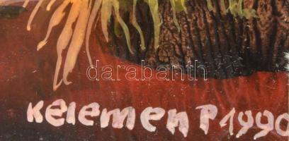 Kelemen P. jelzéssel: Szürrealista kompozíció (cím nélkül), 1990. Vegyes technika, papír. Paszpartub...