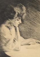 Goetze, Otto (1868-1931): Olvasó hölgy. Rézkarc, papír. Jelzett. Lap széle sérült. 29x24 cm
