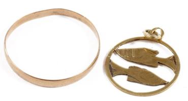 Arany (Au) gyűrű és függő, a függő jelzett, 8k, nettó 1g