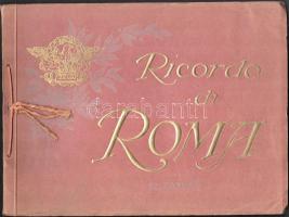 cca 1920 Ricordo di Roma, album 40 db fekete-fehér képpel, hátoldalukon többnyelvű ismertető szöveggel, kiadói zsinórfűzéses papírkötésben, 22,5x30 cm