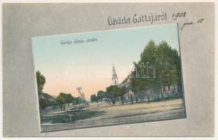 1908 Gátalja, Gáttája, Gataia; Község látképe, templom / street view, church. Art Nouveau (fl)