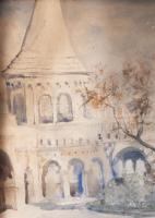 Makoldy József (1890-1957): Halászbástya, Budapest, 1923. Akvarell, papír, jelzett, hátoldalán Makol...