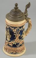 Sörös kupa, fajansz, fém fedővel 25 cm