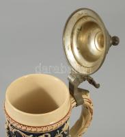 Sörös kupa, fajansz, fém fedővel 25 cm