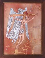 Tóth Szvetlana (1949-): Jézus és Angyal. Tűzzománc, fém alapon, jelzett, fakeretben, 50x38 cm