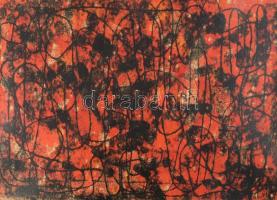 Szandai Sándor (1903-1978): Vörös-fekete kompozíció, 1966. Monotípia, papír, jelezve balra lent, paszpartuban, 29×41,5 cm