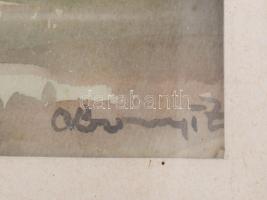 Abonyi Ernő (1884-1941): Csikós vágató lovakkal. Akvarell, papír, jelzett, üvegezett fakeretben, 29x...