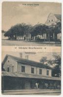 1918 Mercyfalva, Merczyfalva, Merczifalva, Carani, Mertisoara; Fritz Johann üzlete, vasútállomás / shop, railway station (EM)