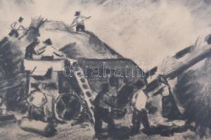 Szalay jelzéssel: Aratás. Szén, papír. Üvegezett fakeretben, 24×35 cm
