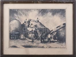 Szalay jelzéssel: Aratás. Szén, papír. Üvegezett fakeretben, 24×35 cm