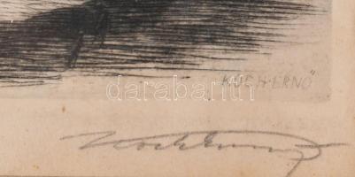 Koch Ernő (1898-1970): Szervita-tér, Budapest, 1944. Rézkarc, papír, jelzett. Üvegezett, kissé sérül...