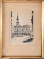 Koch Ernő (1898-1970): Szervita-tér, Budapest, 1944. Rézkarc, papír, jelzett. Üvegezett, kissé sérül...