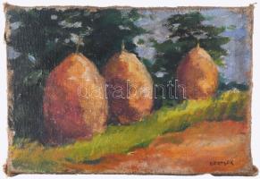Börtsök jelzéssel: Szénaboglyák. Olaj, vászon. 33,5×50 cm