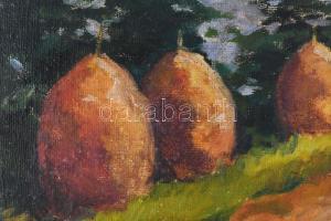 Börtsök jelzéssel: Szénaboglyák. Olaj, vászon. 33,5×50 cm