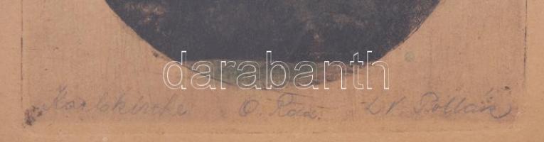 L.V. Pollack (XX. sz. első fele): Bécs, Karlskirche. Színezett rézkarc, papír. Jelzett. Üvegezett fa...