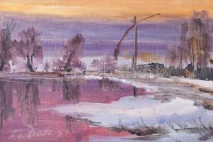 Fekete jelzéssel: Tanya télen. Olaj, vászon. Jelzett. Fakeretben. 35×60 cm