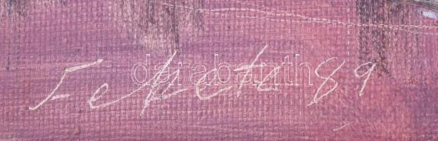 Fekete jelzéssel: Tanya télen. Olaj, vászon. Jelzett. Fakeretben. 35×60 cm