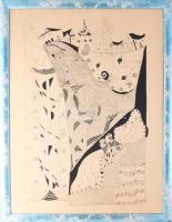 Szász Károly István (1909-1979): A zene hullámain. Tus, karton. Jelzett. 80x60 cm. Keretben