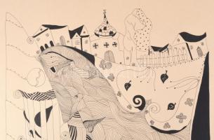 Szász Károly István (1909-1979): A zene hullámain. Tus, karton. Jelzett. 80x60 cm. Keretben